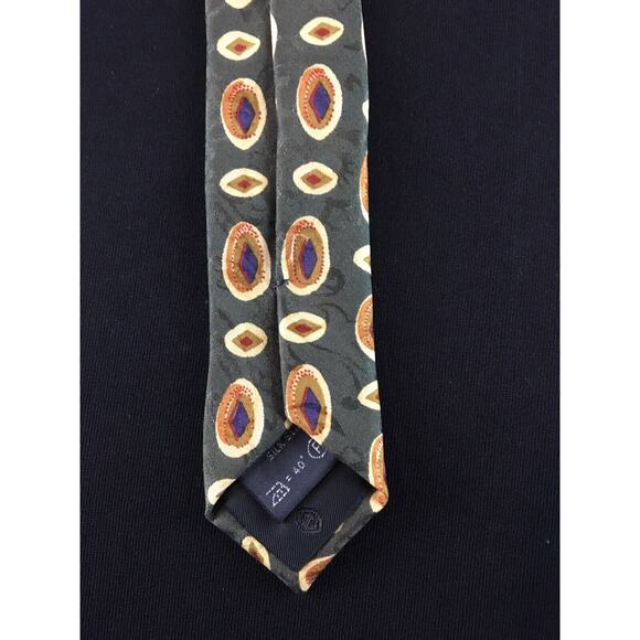 Ermenegildo Zegna silk olive geometric 55.25" x 3.75" designer tie ties necktie - Picture 8 of 10